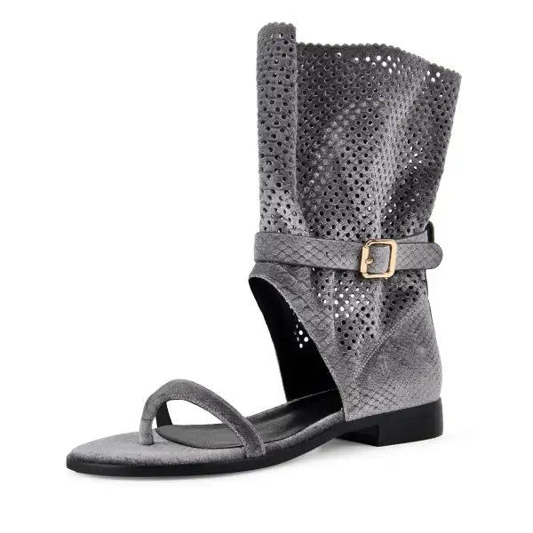 Flip-Flop Buckle Cutout Flat Bootie Sandals