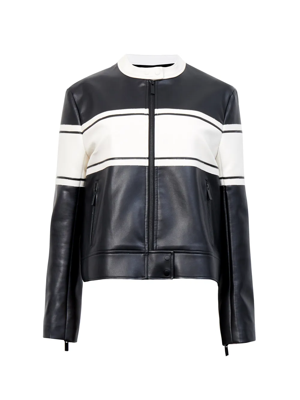 Creative Black And White Color Matching Fashionable Leather Jacket