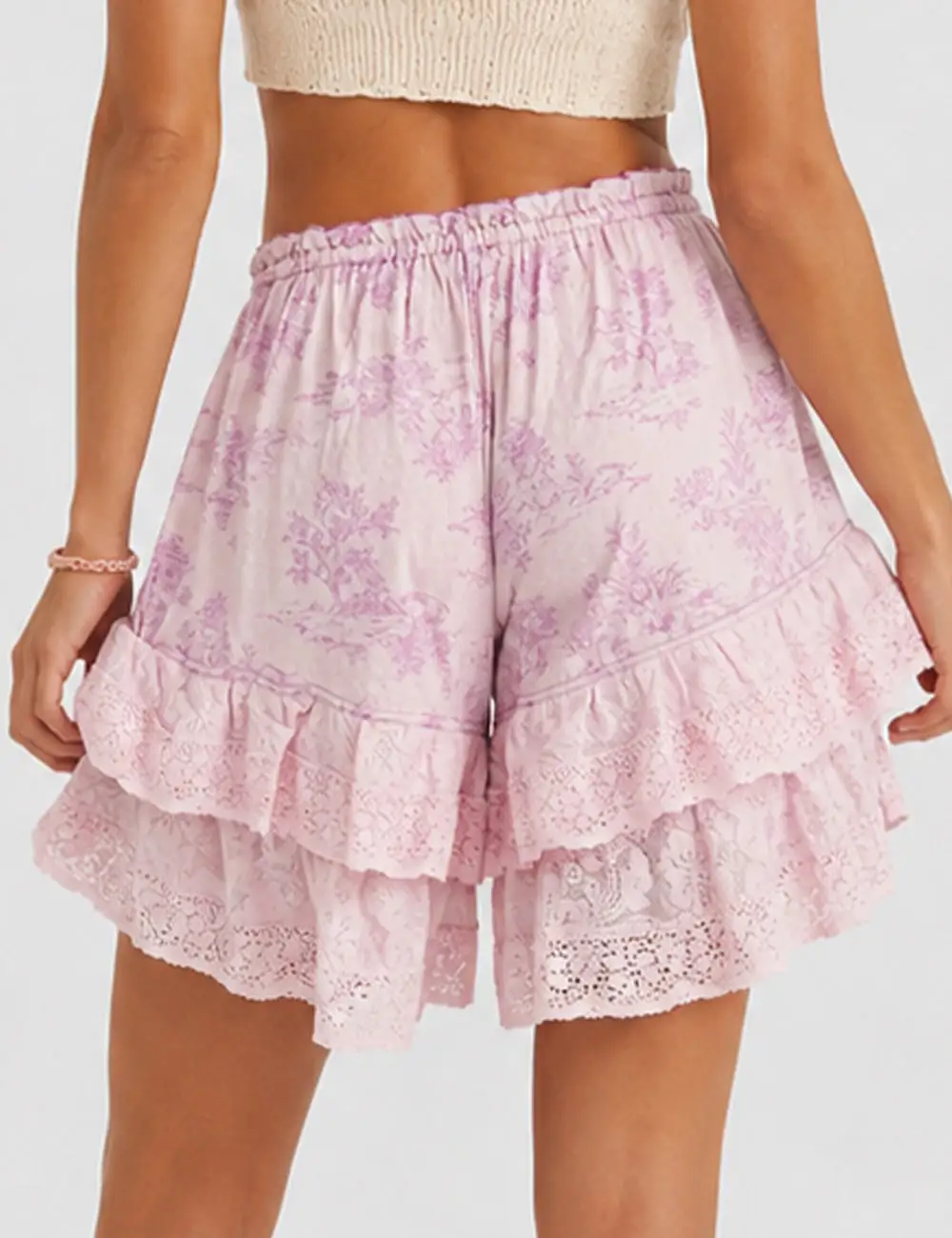 Lace Lettuce Trim Wide Leg Shorts