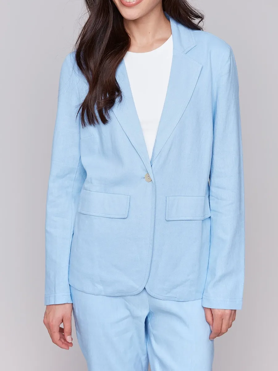 Linen Blend Skin-Friendly Solid Color Suit Jacket