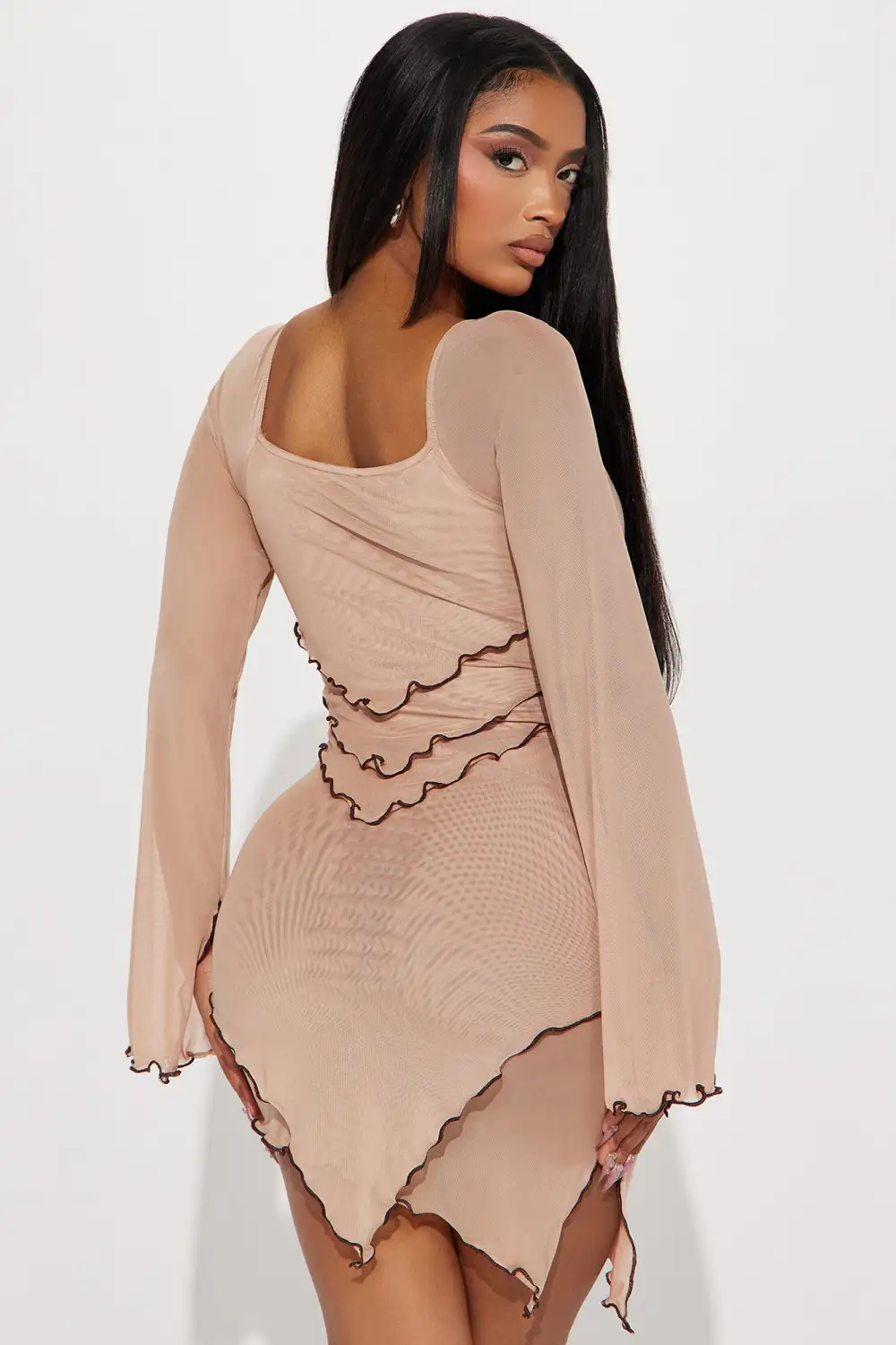 Enchanted Garden Mesh Mini Dress - Mocha/combo