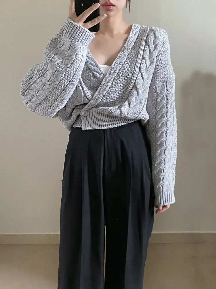 Deep V-Neck Knit Cardigan