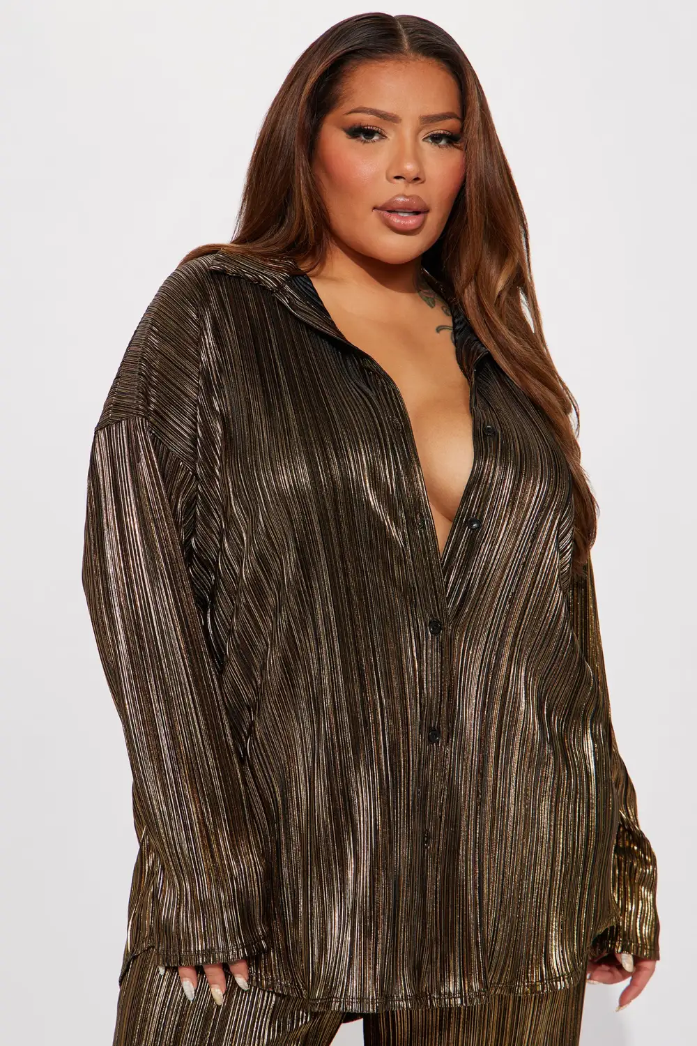 Kiss Of A Star Metallic Pant Set - Black/Gold