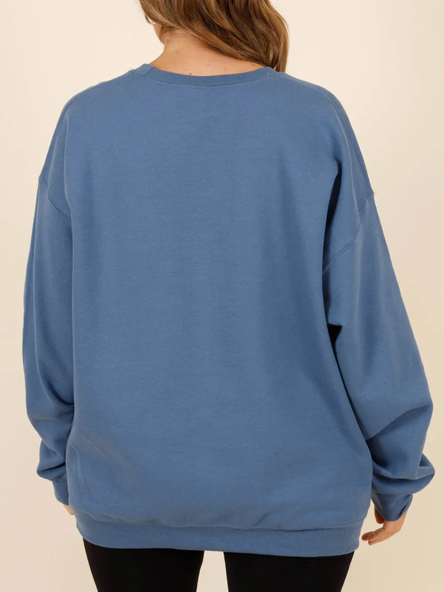 Letter printed blue loose fitting hoodie