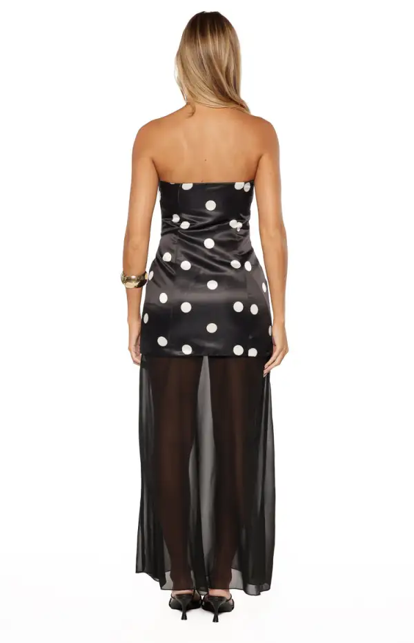 Satin Mesh Strapless Maxi Dress