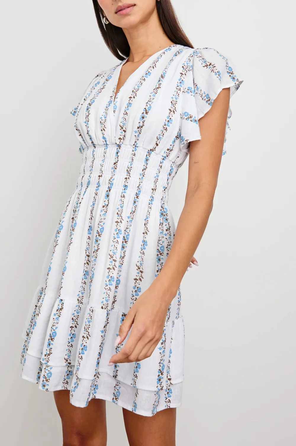 Floral Leaf-Shaped Sleeve Fitted Waist Dress