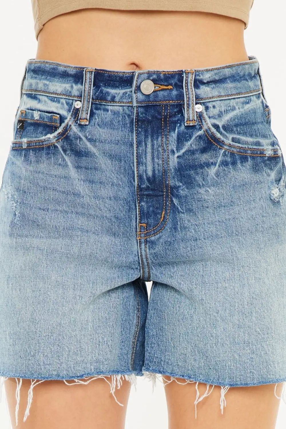 Textured Simple Raw Hem Shorts