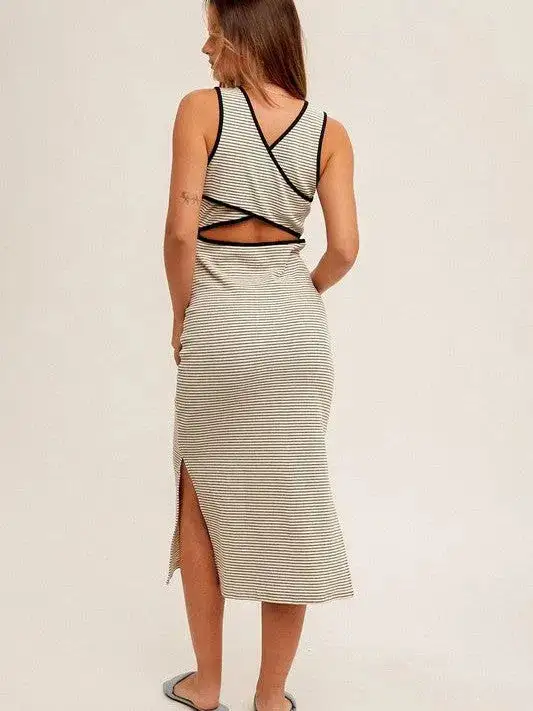 Be Your Own Kind of Beautiful Back Cutout Striped Midi Dress