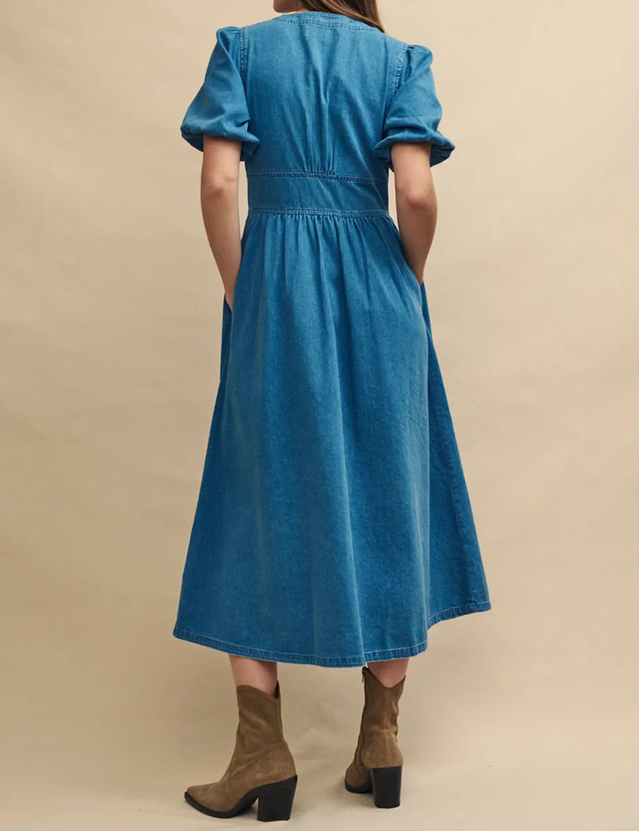 Mid Wash Blue Denim Starlight Midi Dress