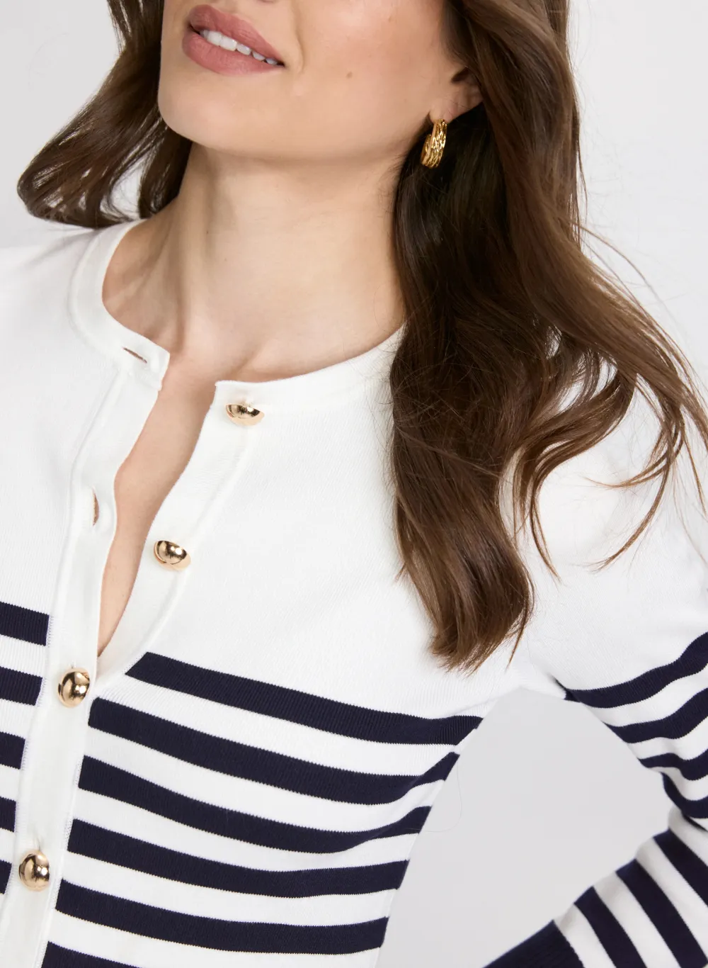 Striped Button-Knit Cardigan