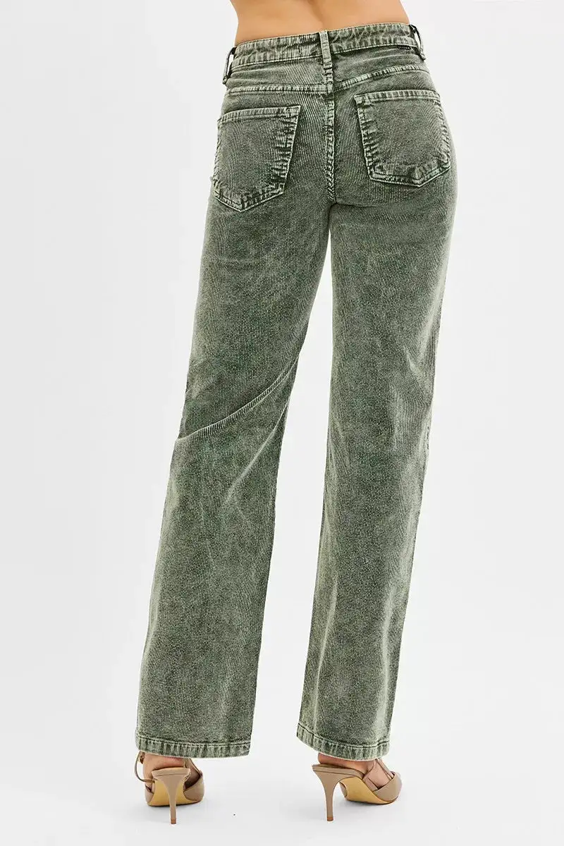 Relaxed Tummy Control Mid Rise Straight Leg Corduroy Pants