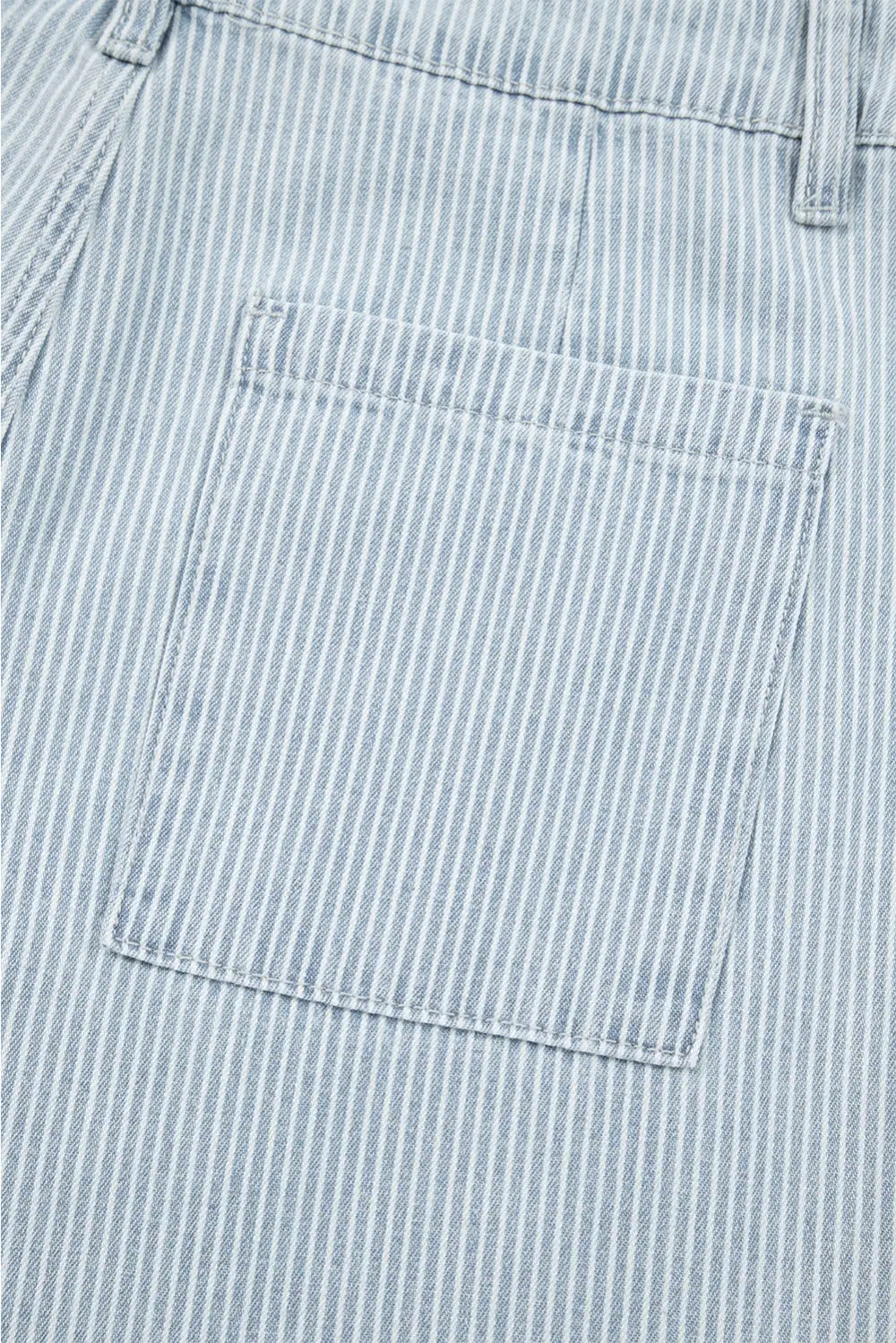 Wide Leg Cuffed Button Stripe Flap Jeans