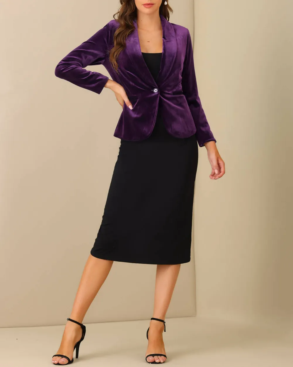 Shawl Collar One Button Velvet Blazer