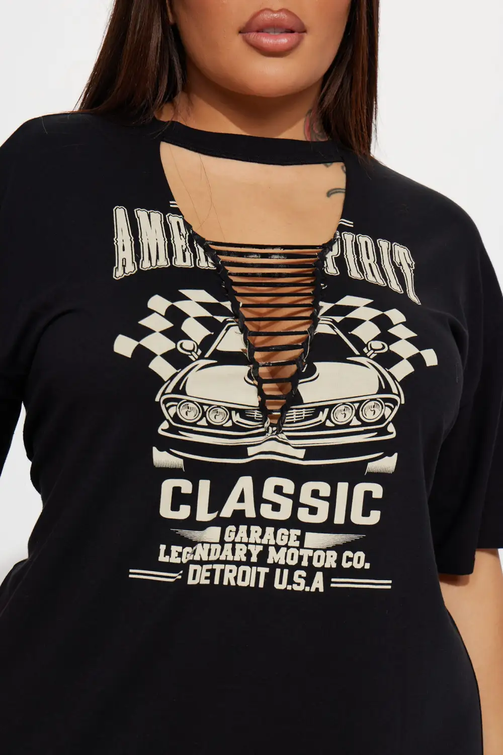 American Spirit Distressed T-Shirt Dress - Black