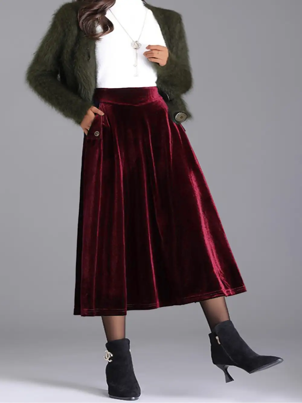 Airy Button Front Line Detail Skirt