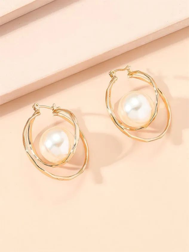 Elegant Imitation Pearls Hoop Earrings