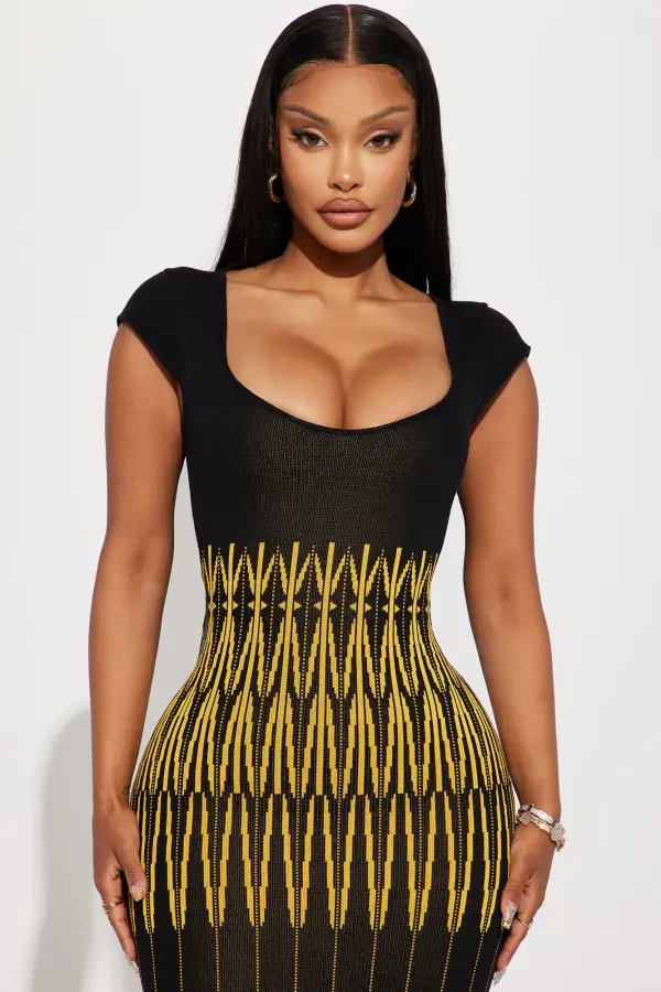 Mikayla Printed Midi Dress - Black/combo