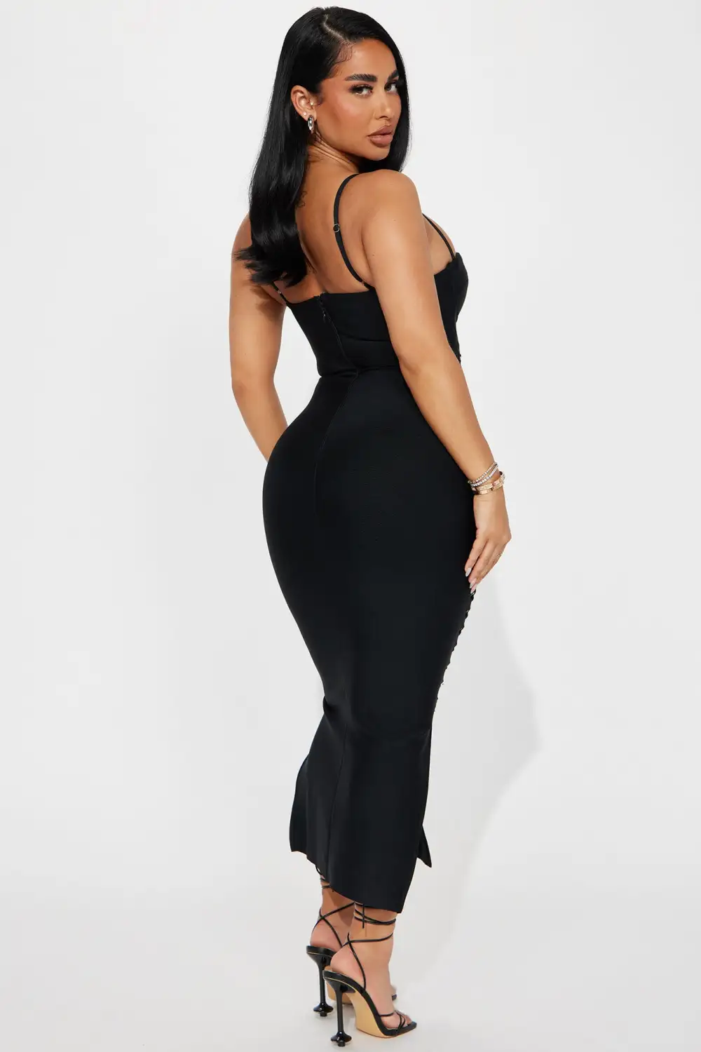 Lace Up Bandage Midi Dress - Black