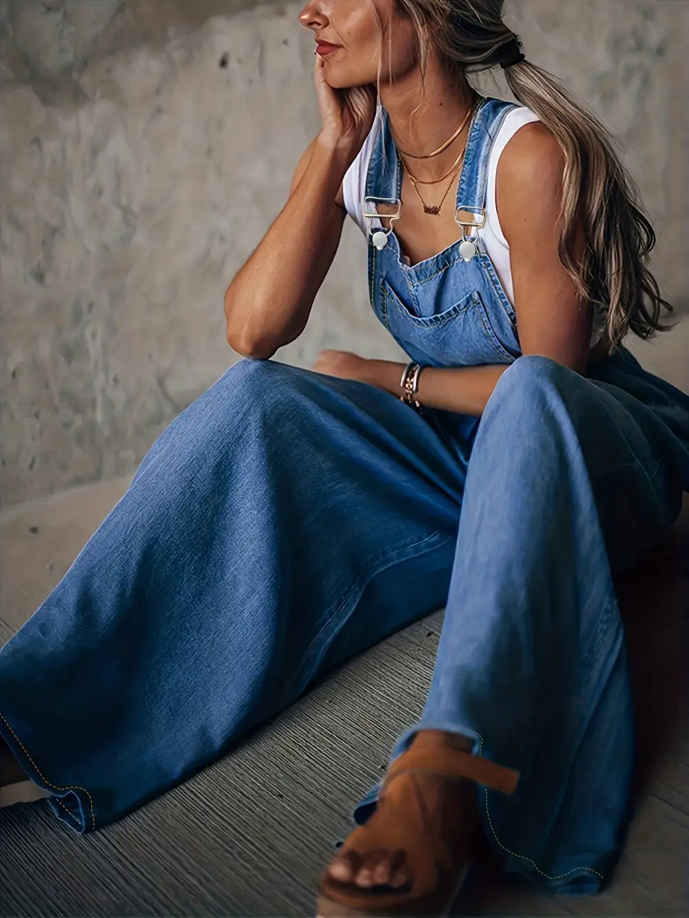 Denim Jumpsuit: Effortless All-Season Style (Loose Fit, Adjustable Straps)