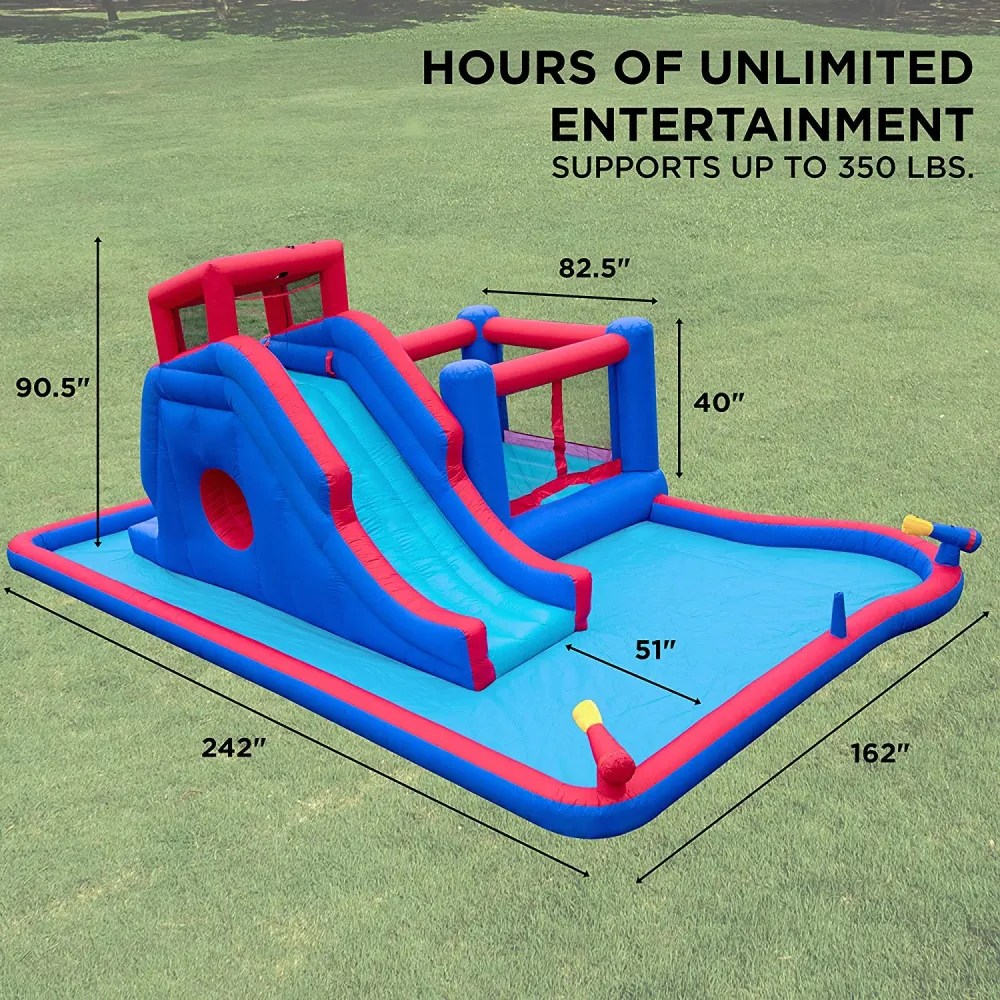 Deluxe Inflatable Water Slide Park �C Heavy-Duty Nylon Bounce House for Outdoor Fun - Climbing Wall, Slide, Bouncer & Splash Pool �C Easy to Set Up & Inflate with Included Air Pump & Carrying Case