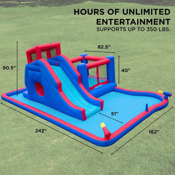 Deluxe Inflatable Water Slide Park �C Heavy-Duty Nylon Bounce House for Outdoor Fun - Climbing Wall, Slide, Bouncer & Splash Pool �C Easy to Set Up & Inflate with Included Air Pump & Carrying Case