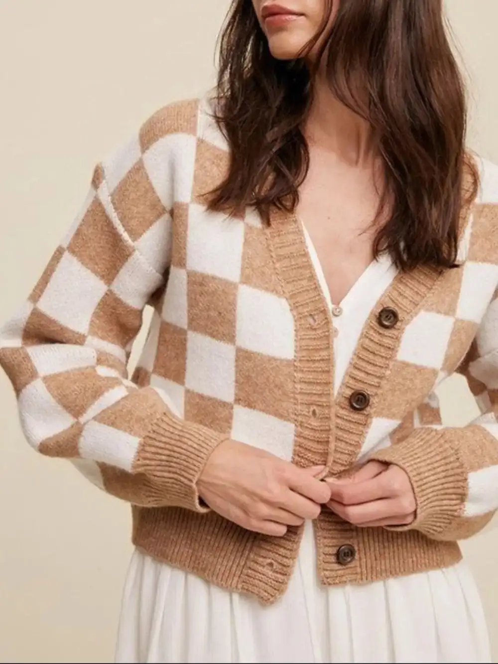 Checkerboard Pattern Button Down Cardigan