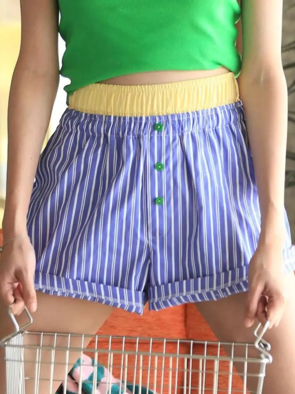 Striped Elastic Waist Shorts