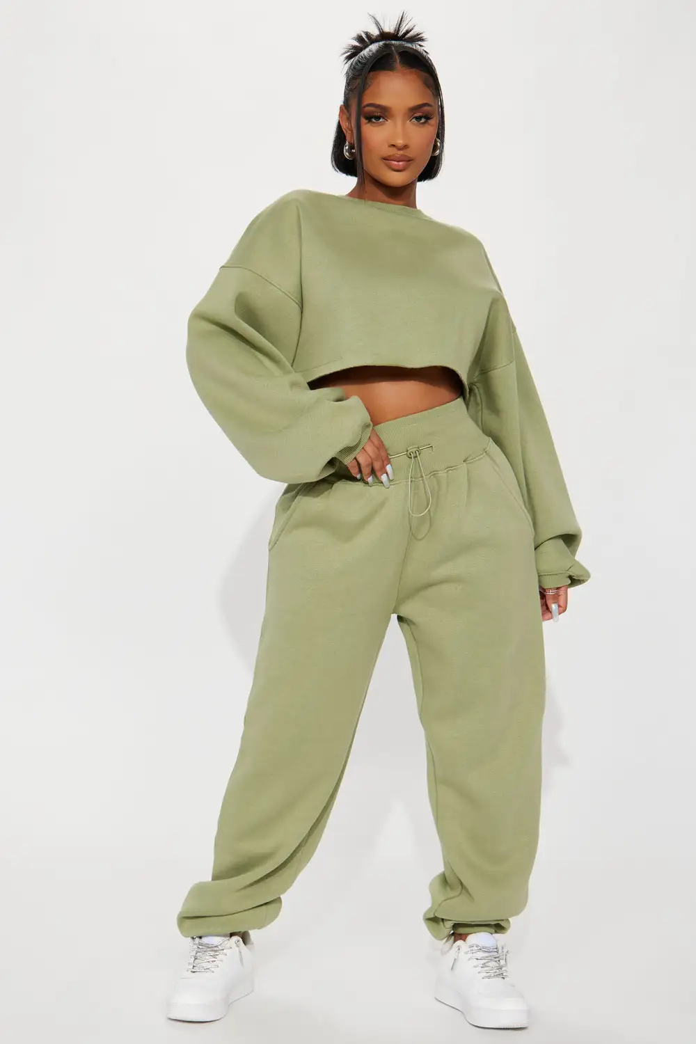 Feeling Good Fleece Jogger Set - Sage