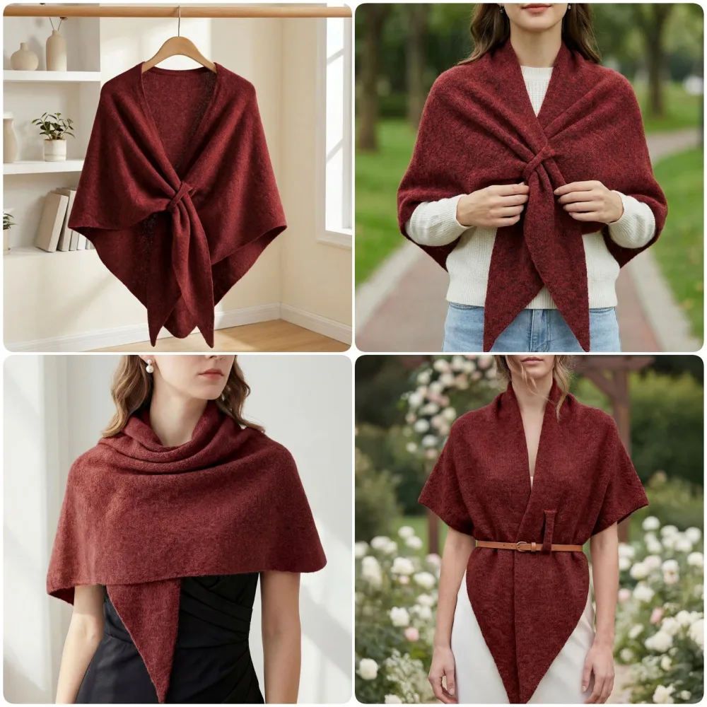 2026 Spring/Fall Faux Cashmere Lazy Style Multi-Color Loose Shawl for Women Warm Triangle Scarf Cape Layering Outerwear
