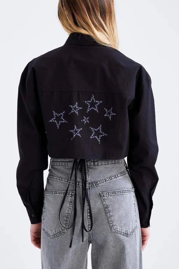 Cool Oversize Fit Tie Waist Detail Crop Shirt