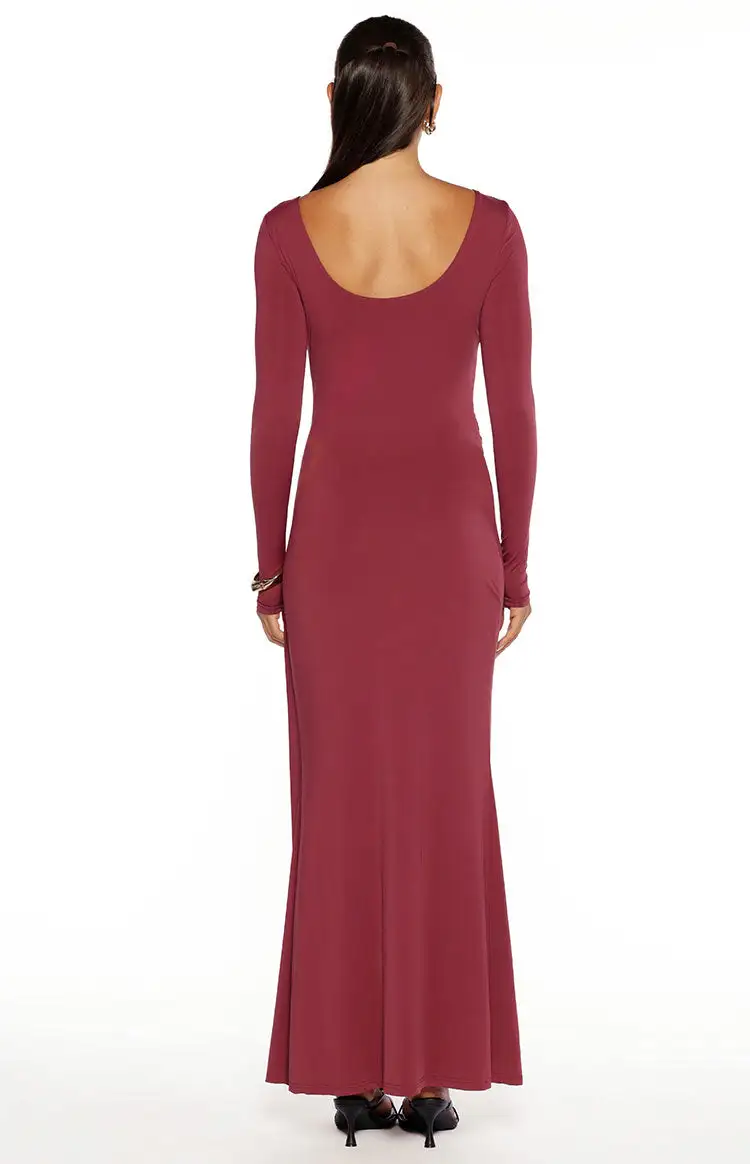 Long Sleeve Wrap Bodycon Maxi Dress