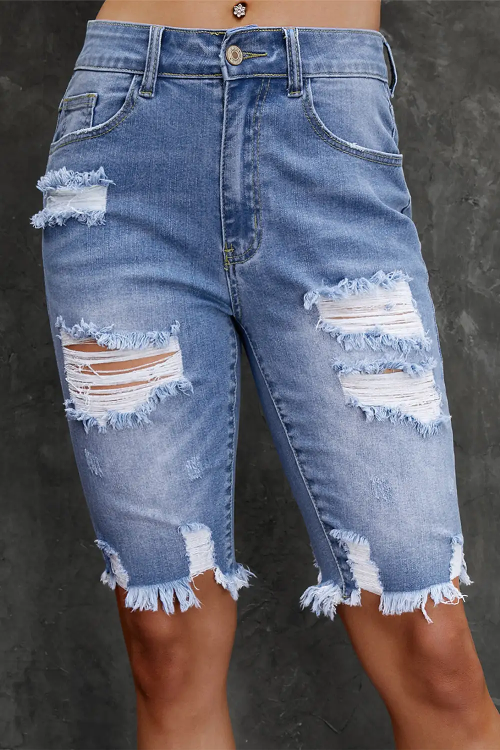 Frayed Hem Relaxed Bermuda Shorts