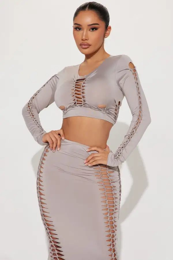 Taking My Sweet Time Skirt Set - Grey