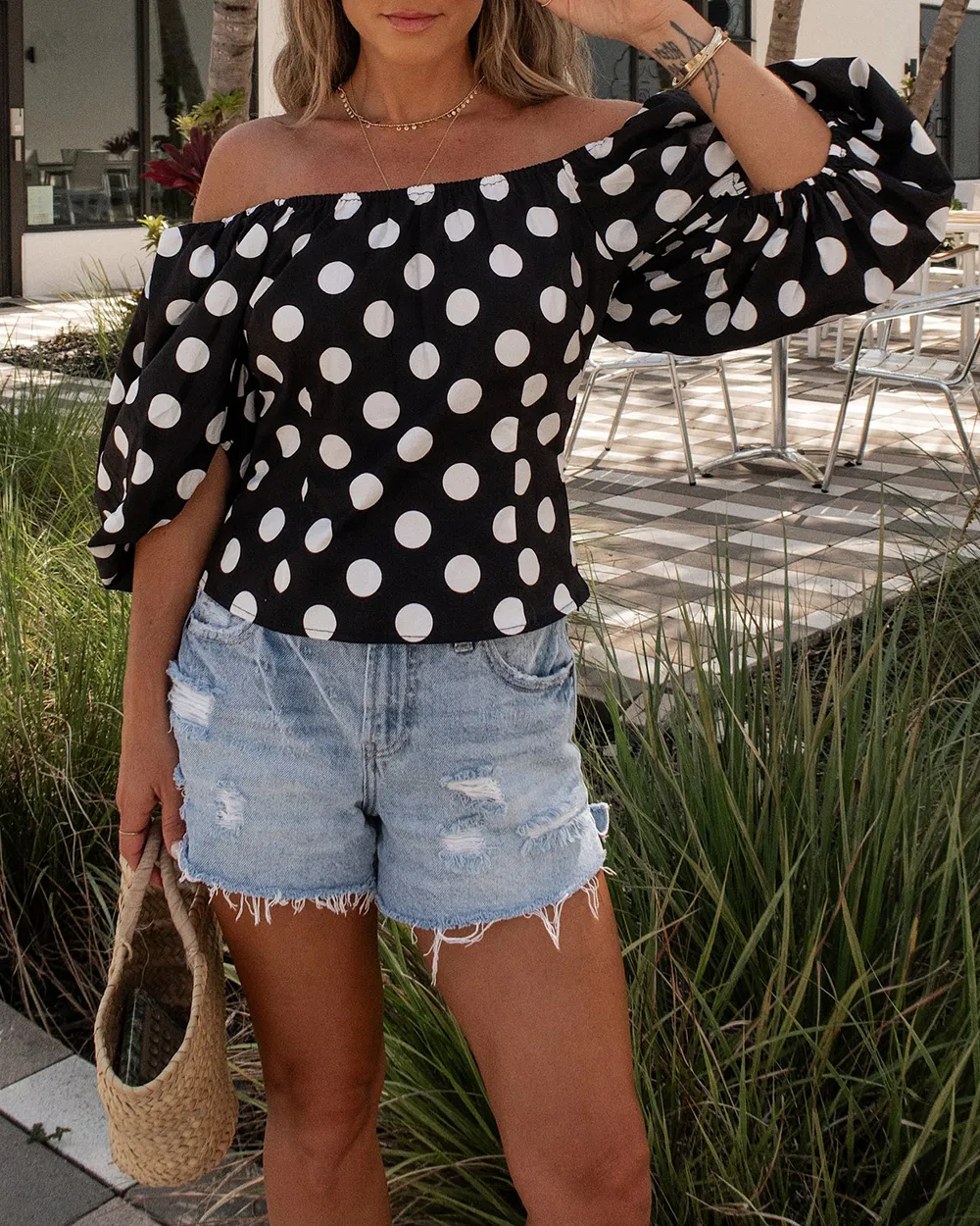 Off The Shoulder Polka Dot Blouse
