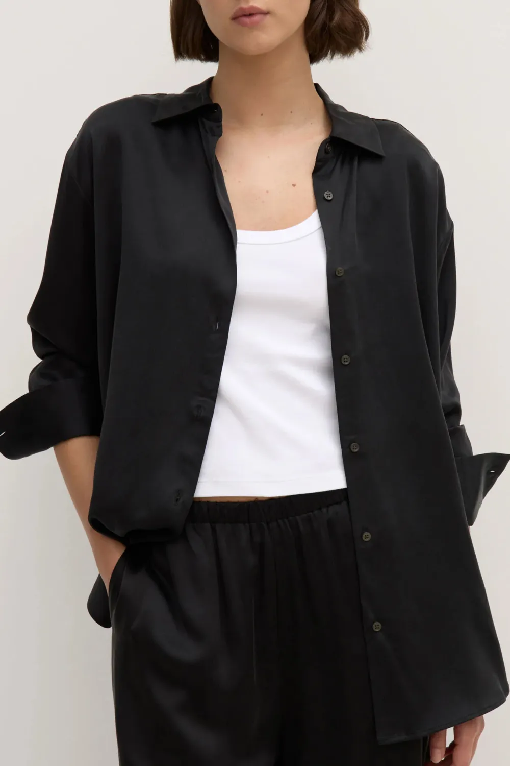 Solid Color Loose Silk Shirt