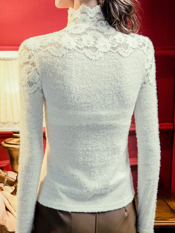 Long Sleeve Slim Fit Curve Fit Panel Detail High Neck T-Shirt