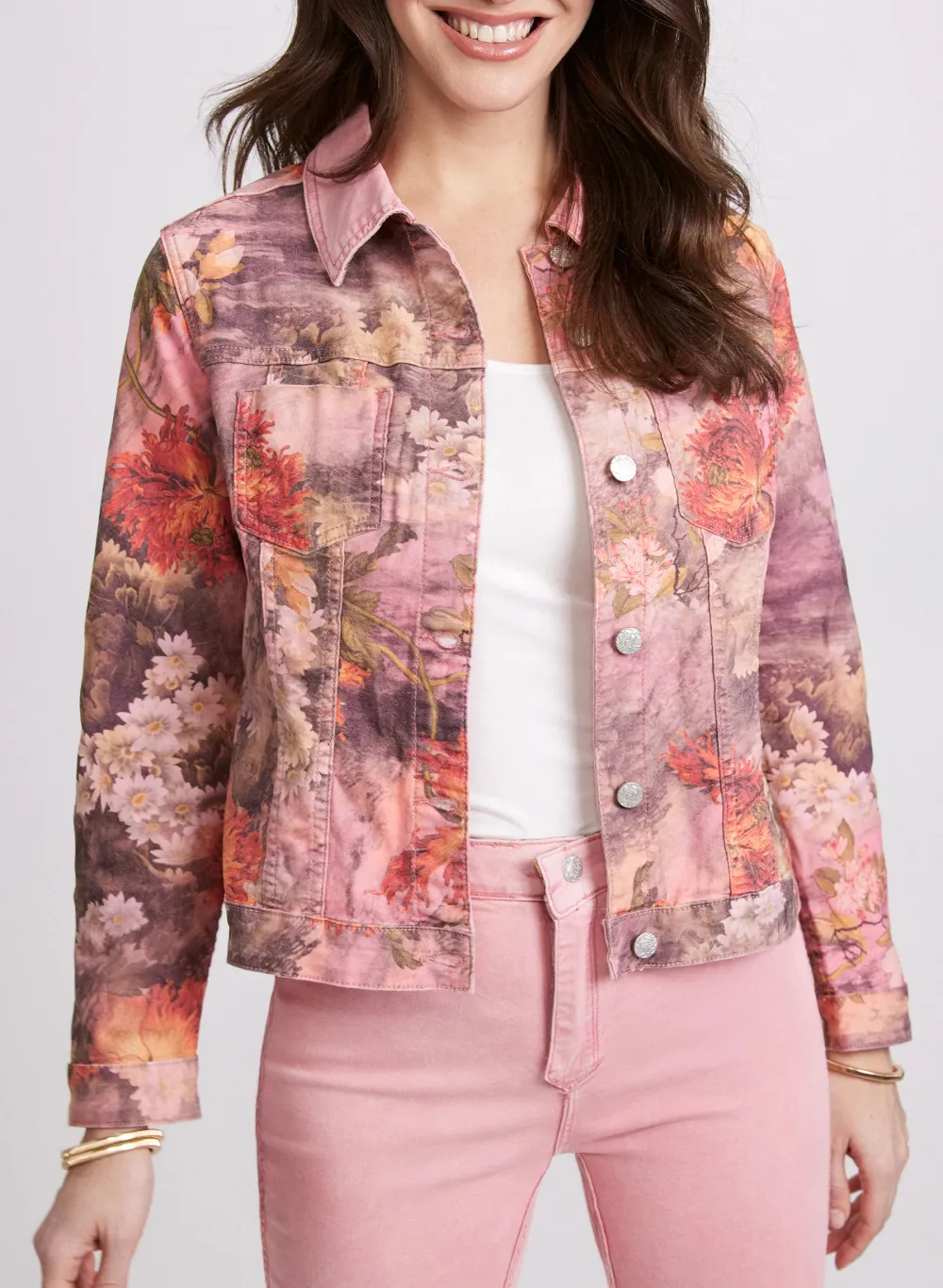 Sweet Floral Print Denim Jacket