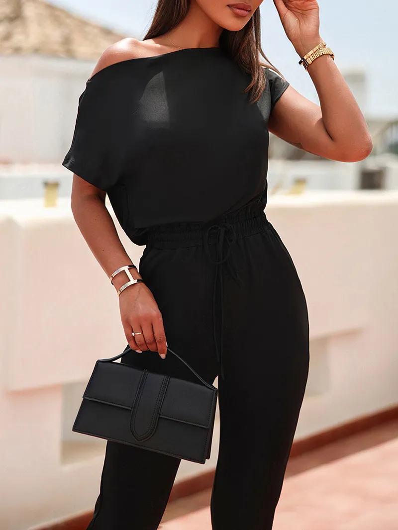 Fashionable solid color off shoulder jumpsuit