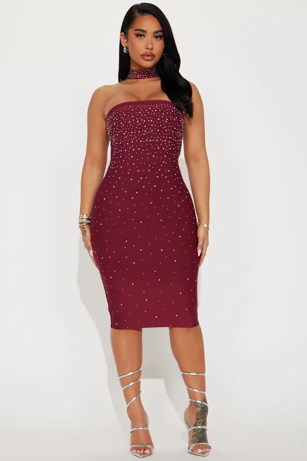 Shine Bright Bandage Mini Dress - Wine