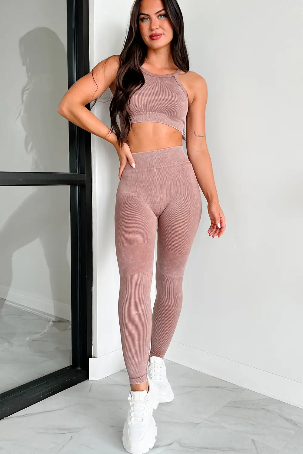 Chance For Glory Ribbed Seamless Two-Piece Set (Mocha)