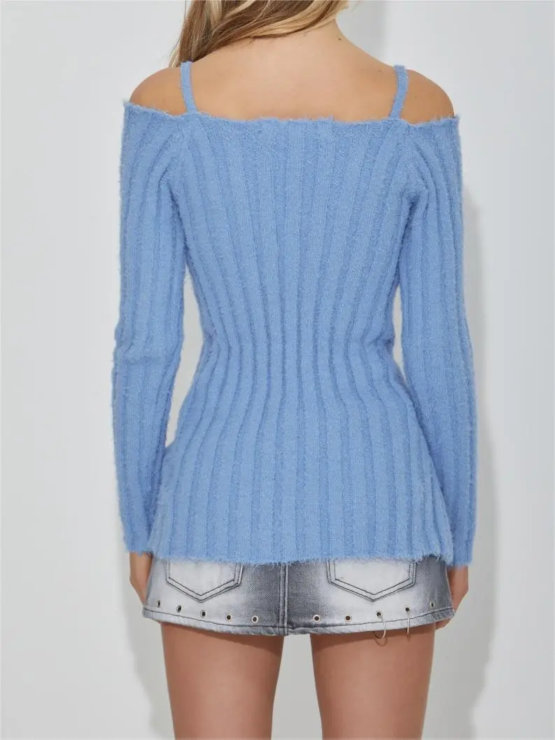 Knitted Cut-out Lace-up Sweater