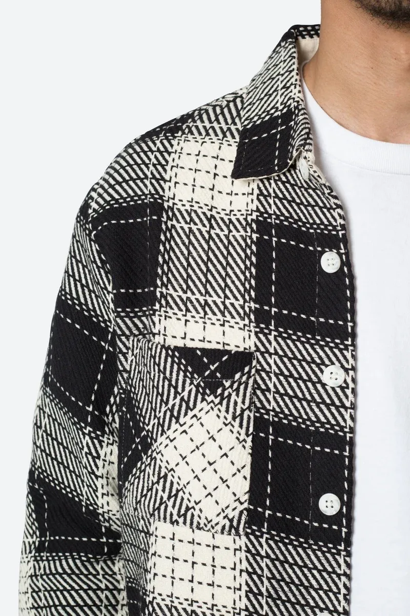 BLACK AND WHITE PLAID FLANNEL SHIRT
