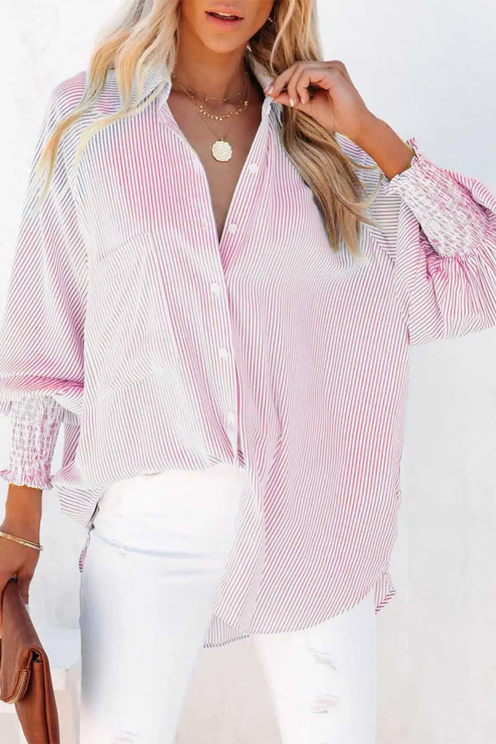 Smocked Striped Casual Shirt