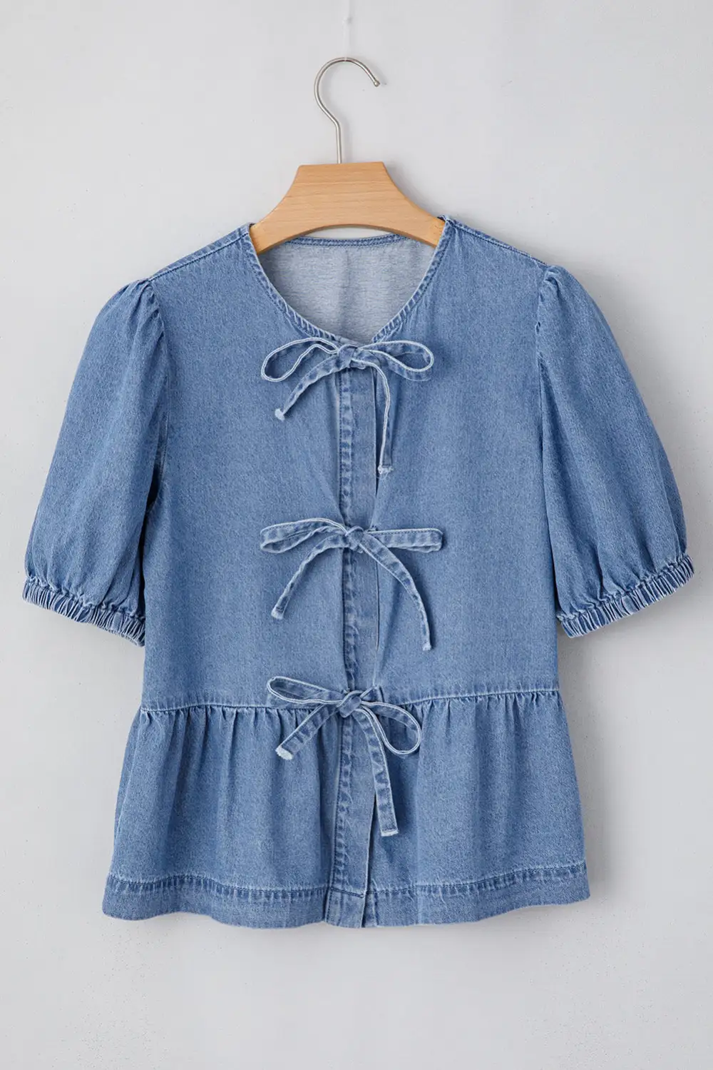 Bubble Sleeve Peplum Casual Shirt