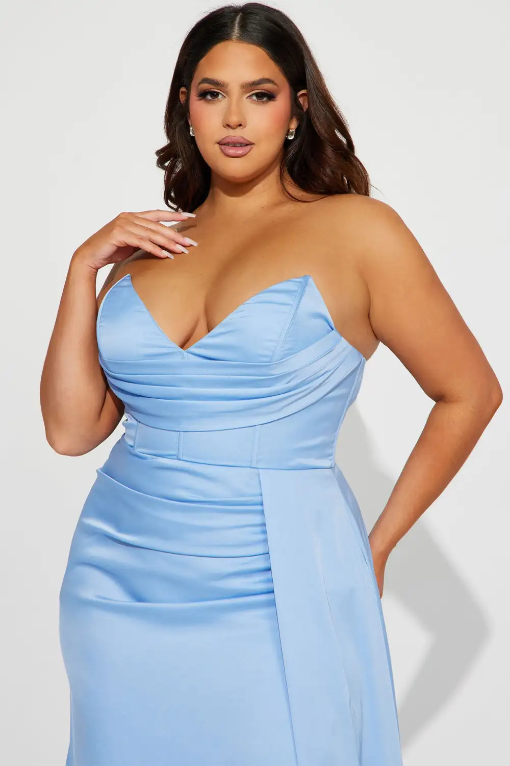 Jennifer Satin Maxi Dress - Light Blue