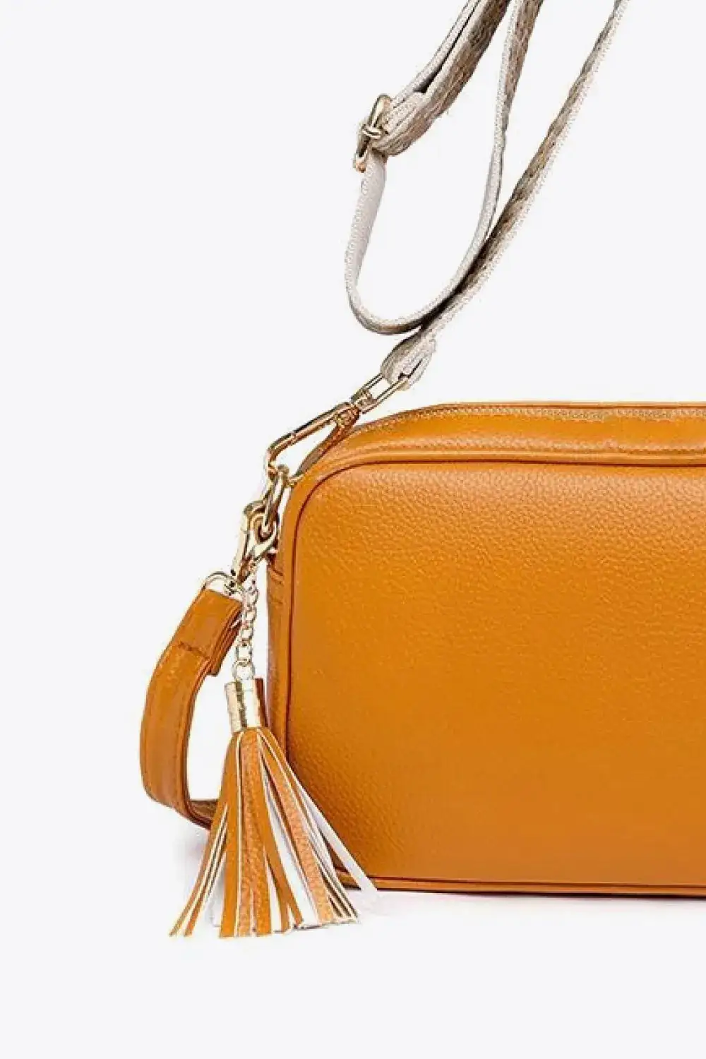 Tassel Accent Faux Leather Crossbody Bag
