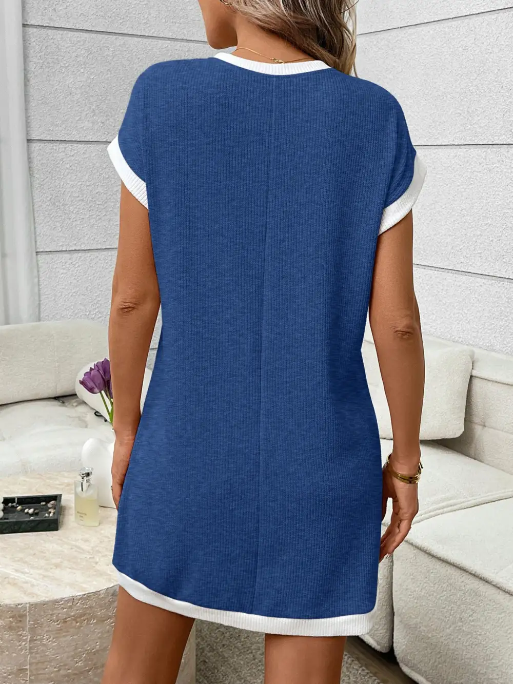 Ribbed Knit Pocketed Mini Dress