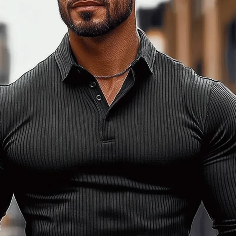 Minimal Long Sleeve Collared Knit Striped Shirt