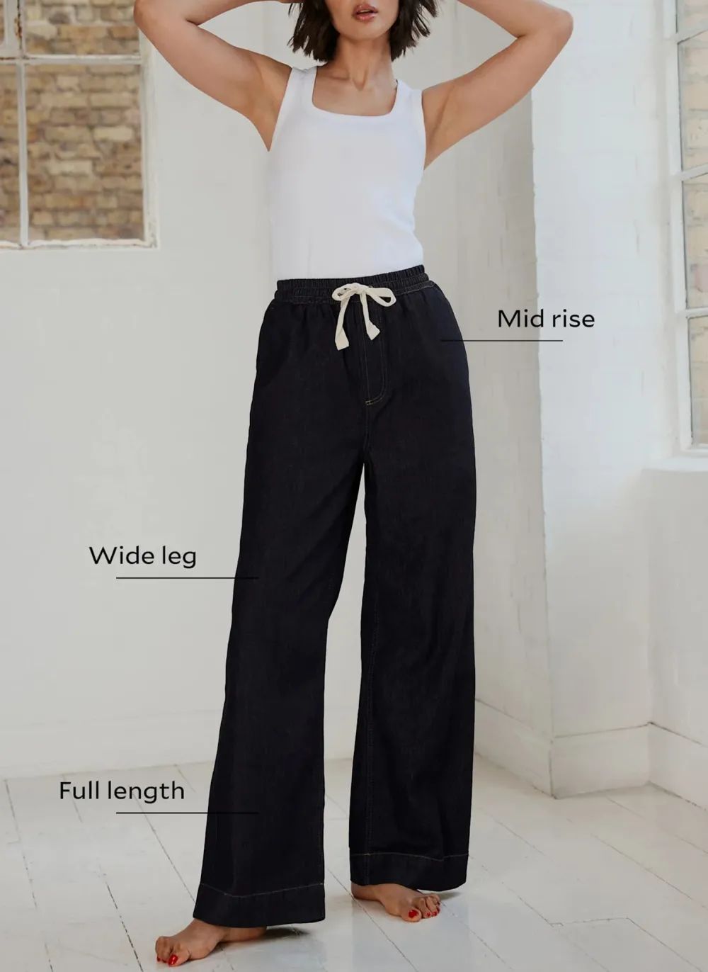 Casual Style Navy Waist Wide Jeans