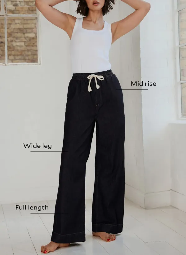 Casual Style Navy Waist Wide Jeans